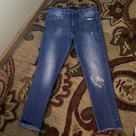 BENETTON JEANS Size 32 x 28 Classic Denim Low Crotch Stretch Cotton Distressed - Picture 2 of 16